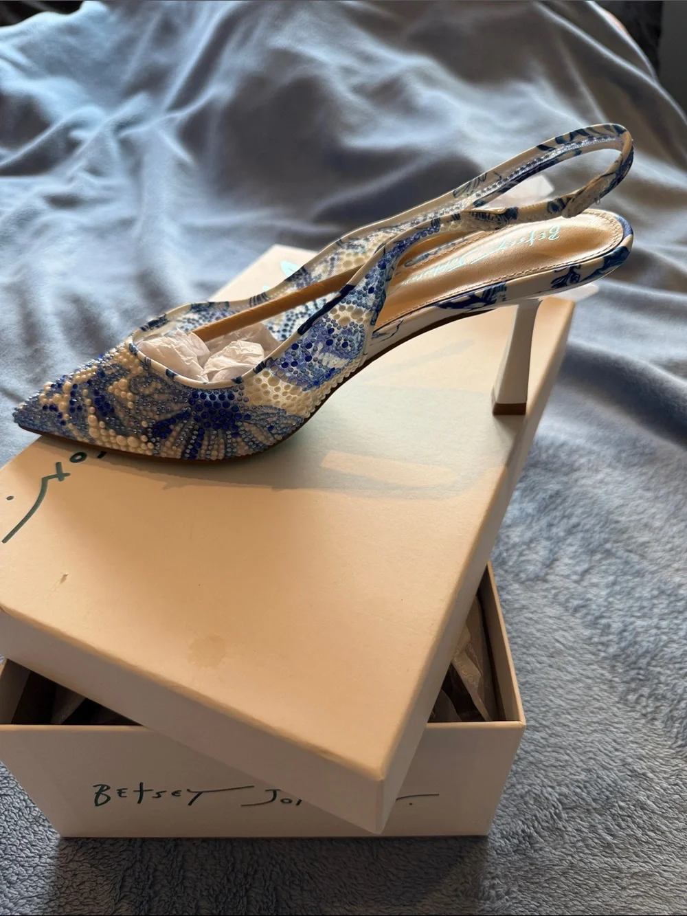 Betsey Johnson Blue Beaded Pointed Slingback Pump